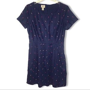 LEVIS Navy Blue Dress Cotton Multi-Color Horse Print Short Sleeve Above Knee EUC